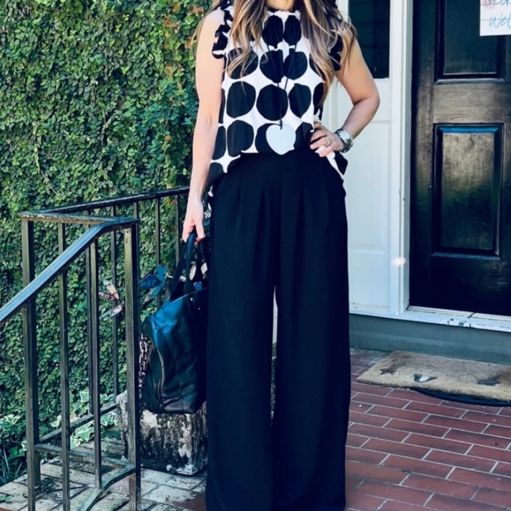 BRAND NEW! Fabulous Black Boho Wide Leg Solid Pleated Pants - Picture 5 of 11